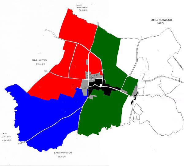 Map showing the three open fields